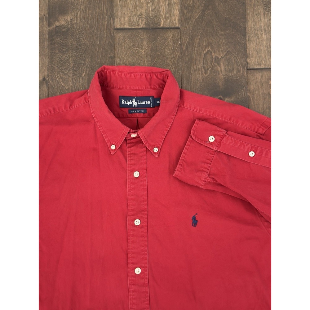 Polo Ralph Lauren Mens Red Button Down Long Sleeve Shirt XL Blue Pony Classic